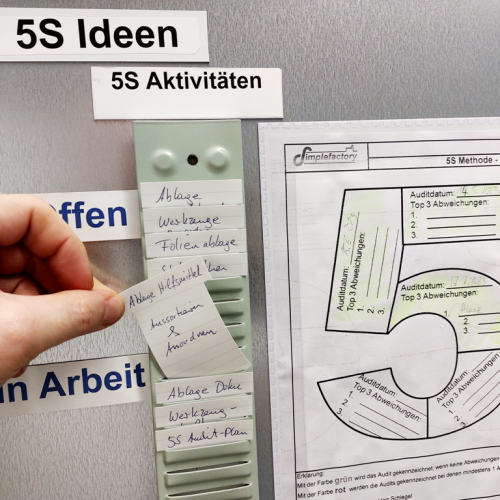 Mit T-Karten 60 aus Kunststoff werden zu erledigende Aufgaben in der 5S Aktion gesteuert